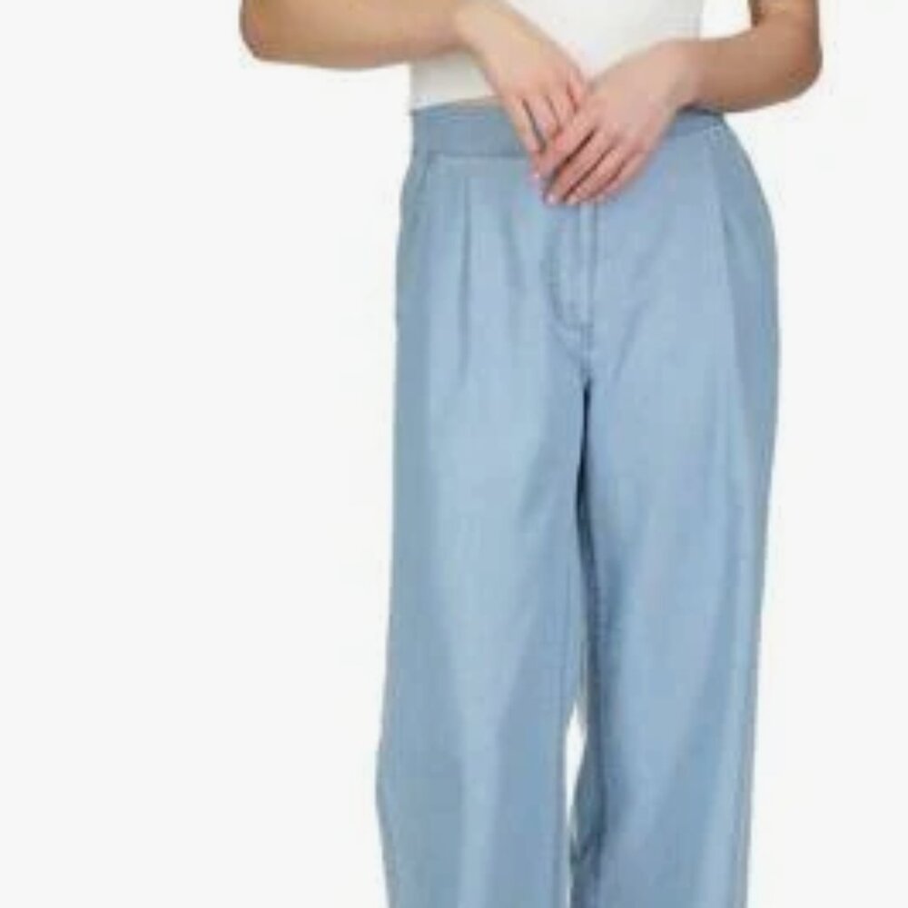 Michael Kors Women's Chambray Pleated Wide-Leg Pants